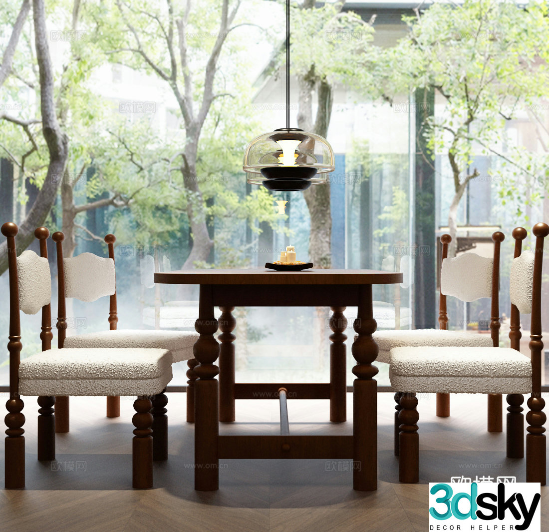 French medieval dining table and chair 3D model