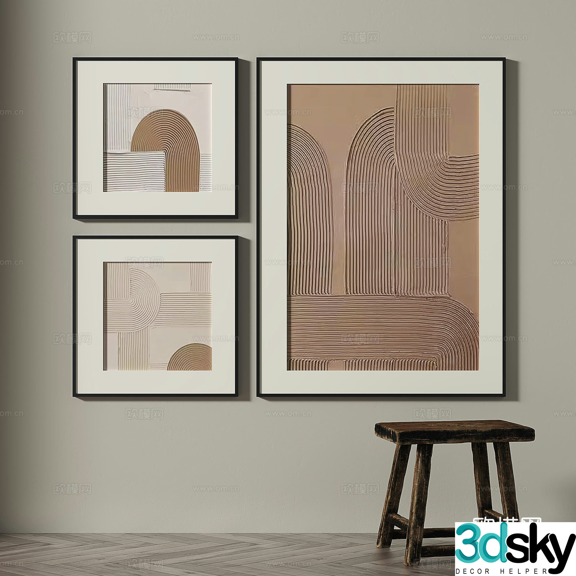 Retro medieval simple abstract light luxury wasabi decorative painting 3d model