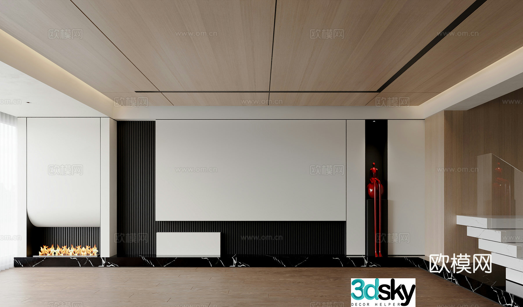 Modern TV background wall fireplace decoration 3d model