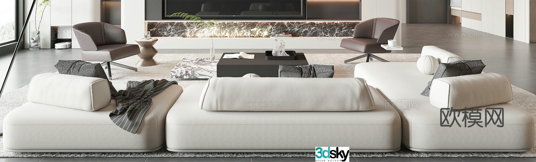 Modern sofa coffee table combination 3D model