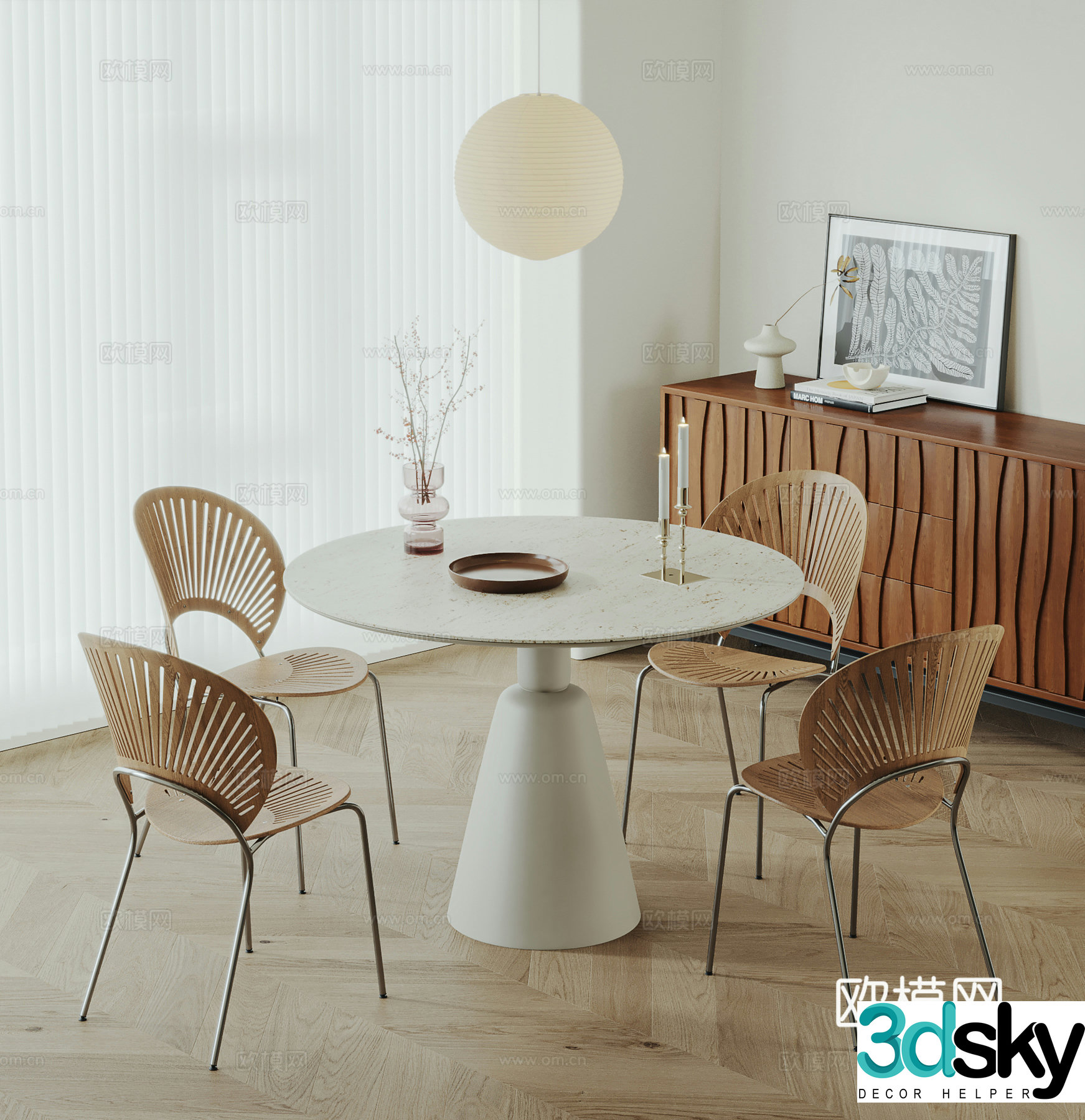 Modern medieval dining table and chairs Creamy style dining table and chairs Shell chairs Modern dining table and chairs Solid wood dining chairs 3D model