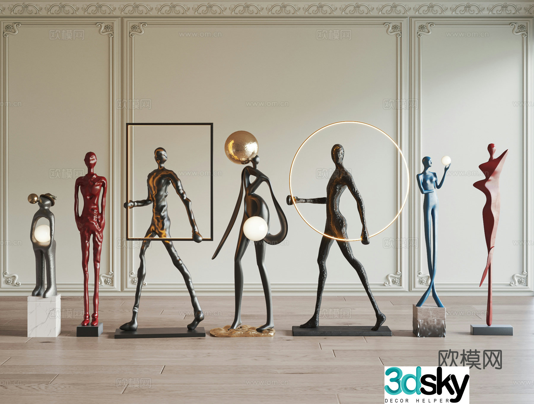 Modern light luxury sculpture ornament combination 3D model