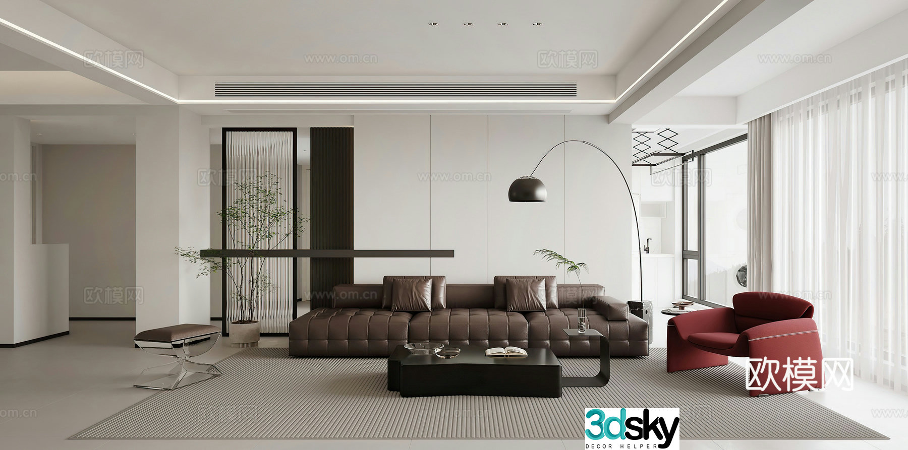 Modern living room combination sofa leisure chair simple floor lamp shoe cabinet wine cabinet living and dining room 3D model
