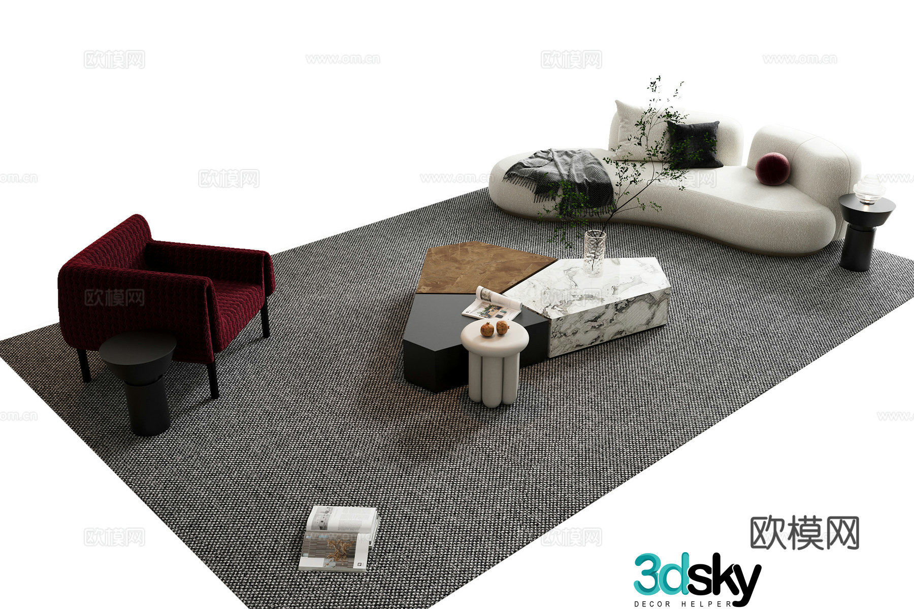 Modern sofa coffee table combination 3D model