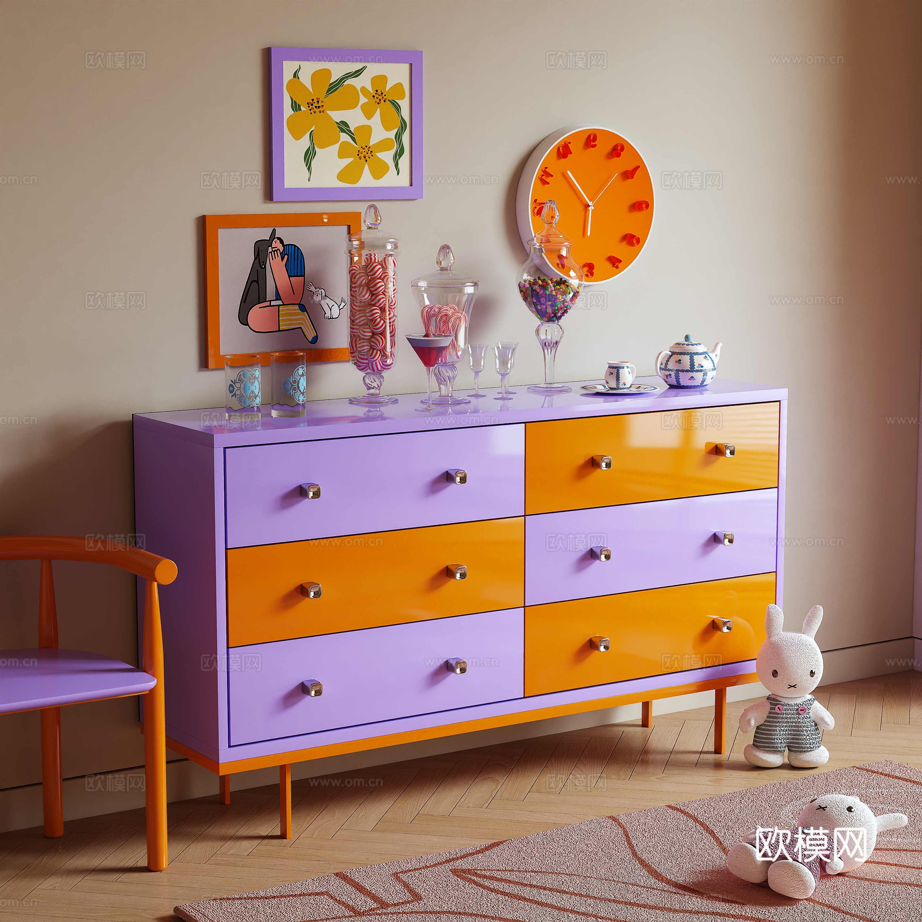 Modern porch cabinet side cabinet dopamine 3D model
