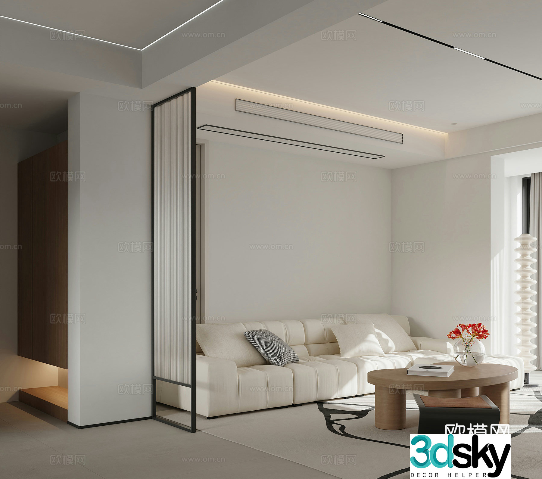 Modern Creamy Living Room 3D Model