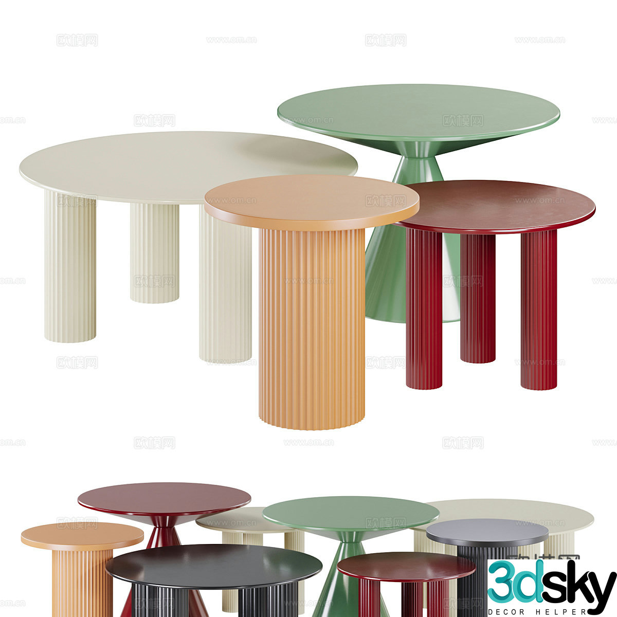 Italian cream style coffee table combination 3D model