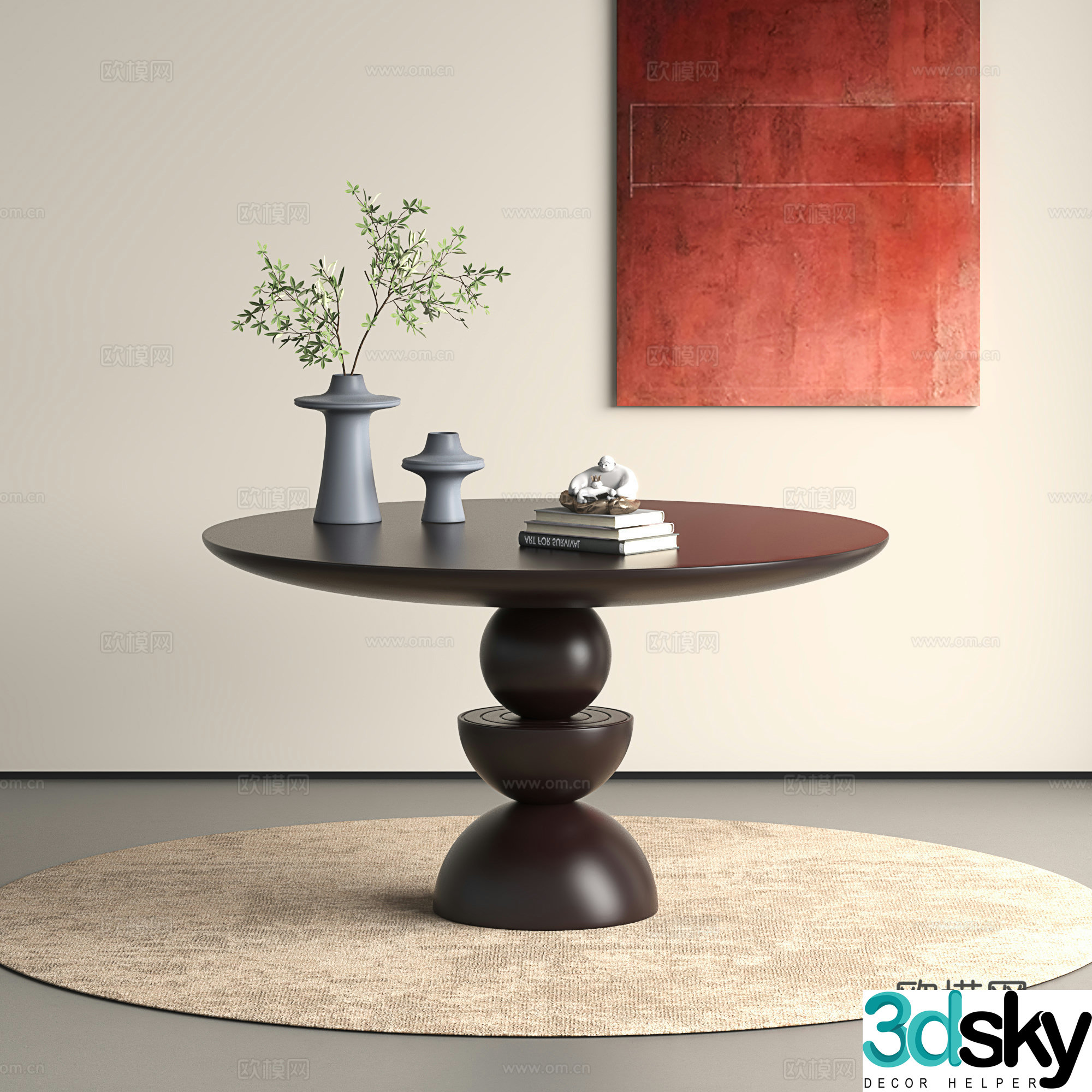 Retro dining table French round table Solid wood dining table Classical dining table 3d model