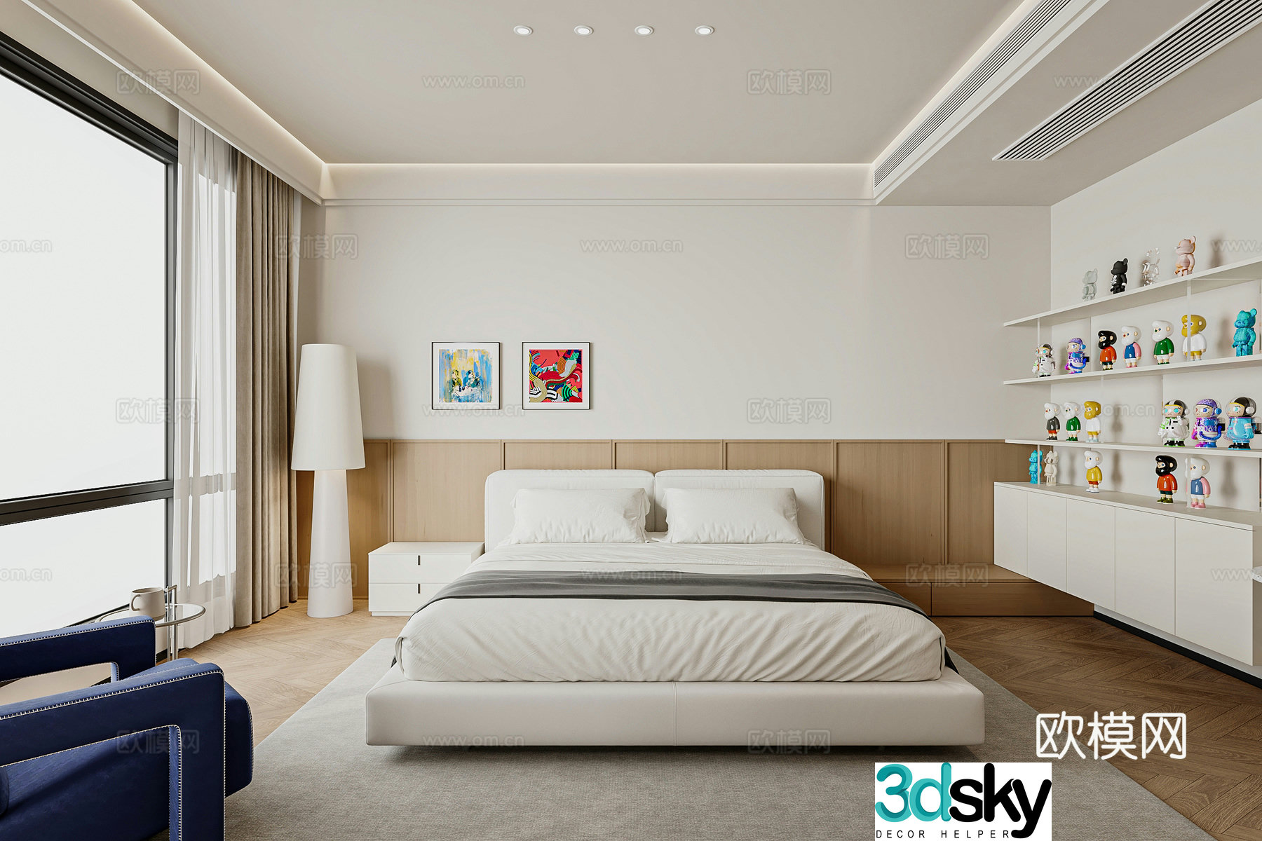 Modern minimalist suite bedroom Minimalist bedroom Bauhaus furniture Floor lamp Dressing table 3d model