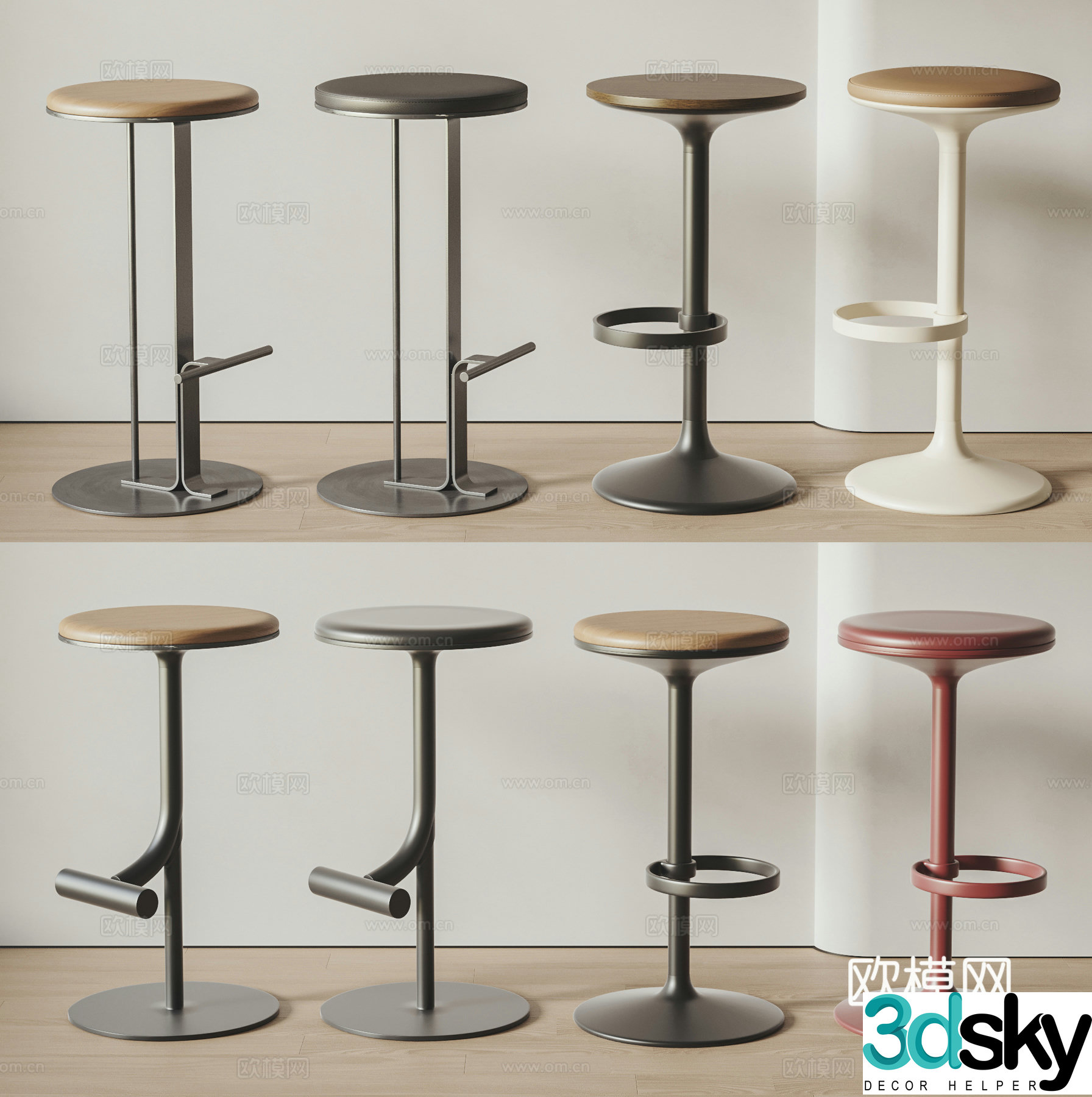 Modern bar chair combination Nordic bar chair industrial style bar chair iron bar chair solid wood bar chair bar stool 3D model