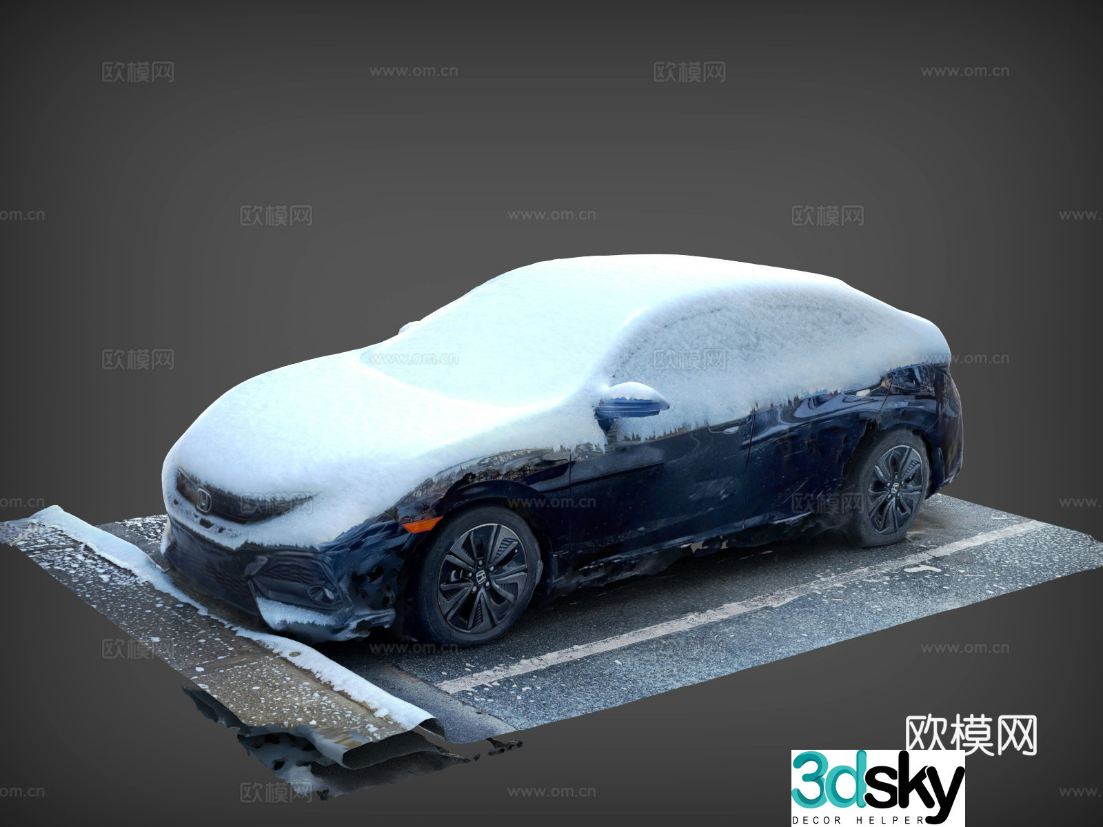 Motor vehicle car car snow snow covered car black car blue 3d model