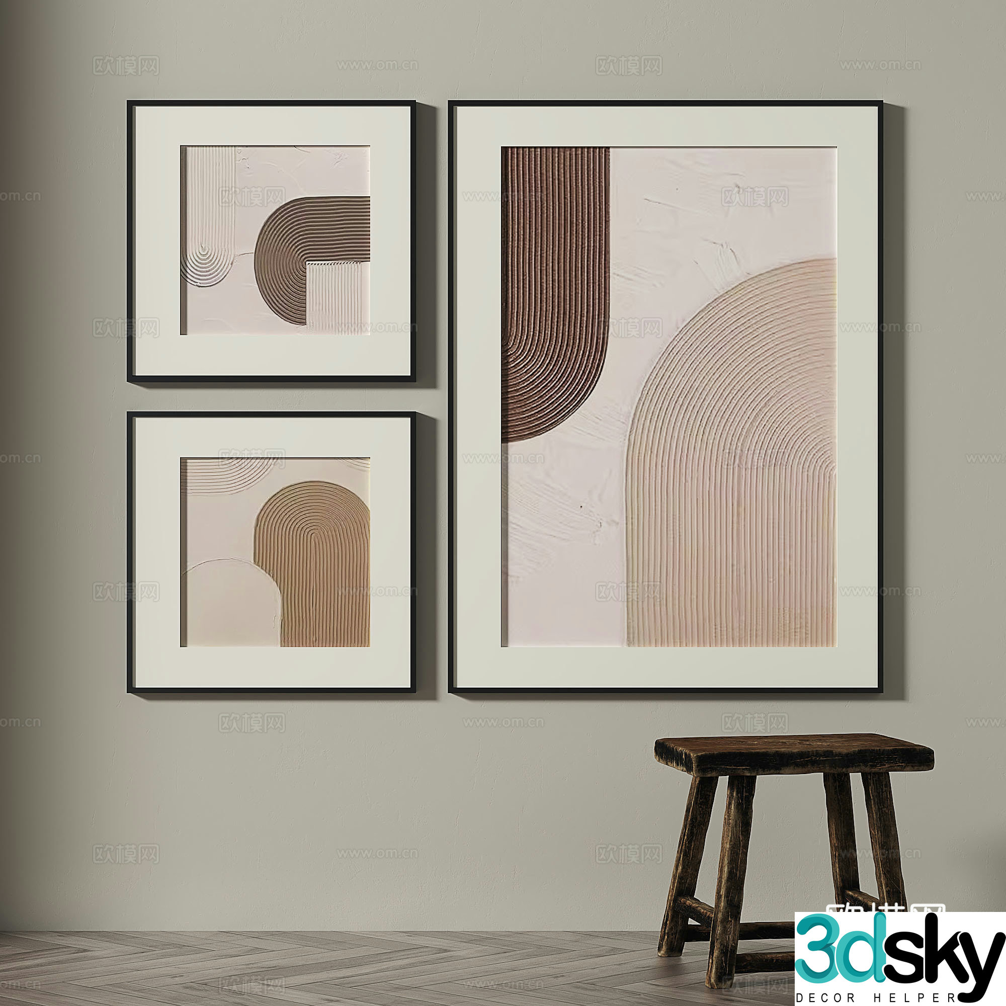 Retro medieval simple abstract light luxury wasabi decorative painting 3d model