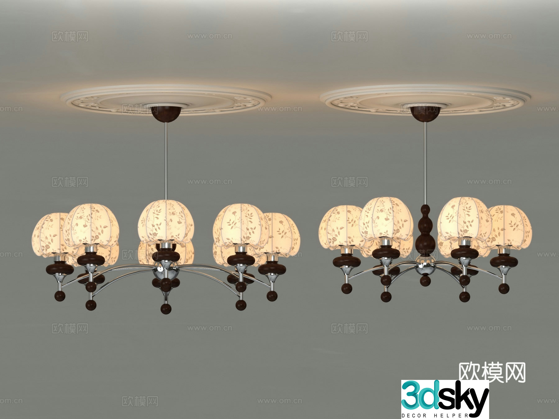 Middle-aged chandeliers living room and bedroom chandeliers American metal chandeliers log chrome chandeliers fabrics 3D model