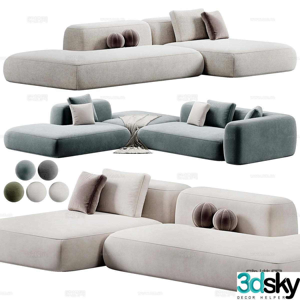 Modern Italian Cream Style Leman Combination Sofa 3D Model