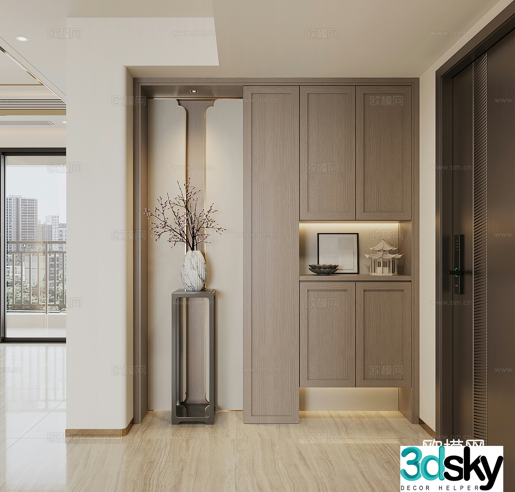 New Chinese style home entrance shoe cabinet 3D model