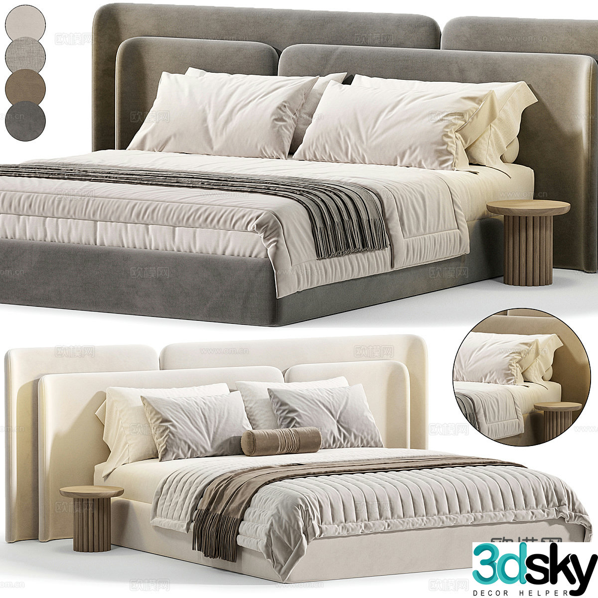 New Chinese style light luxury Pallas fabric double bed 3D model