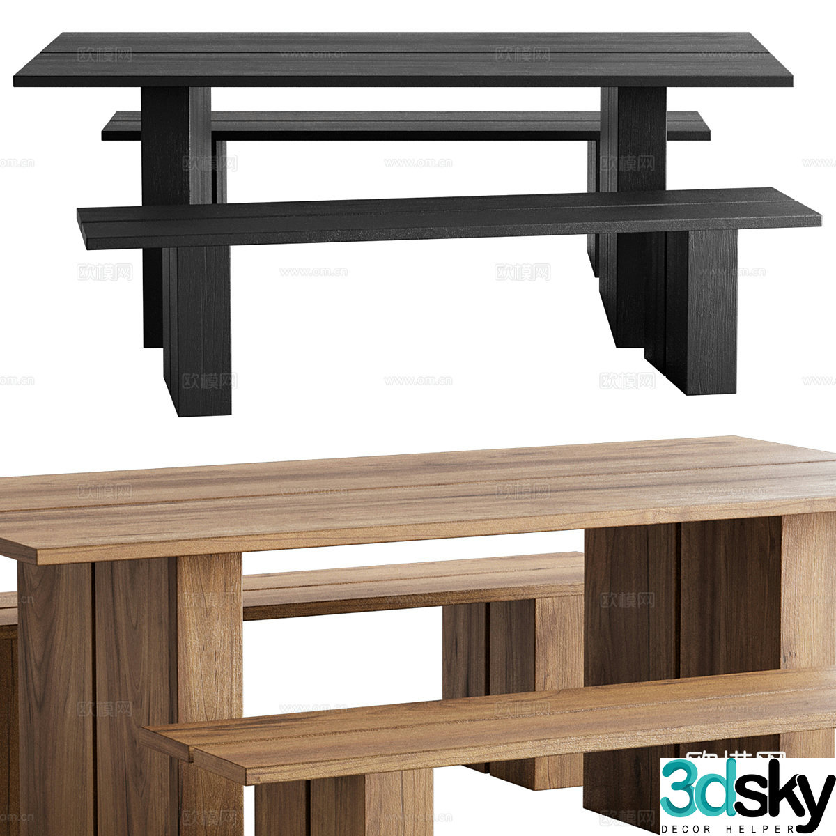 New Chinese style Wasabi Gervasoni table Yaku bench 3D model