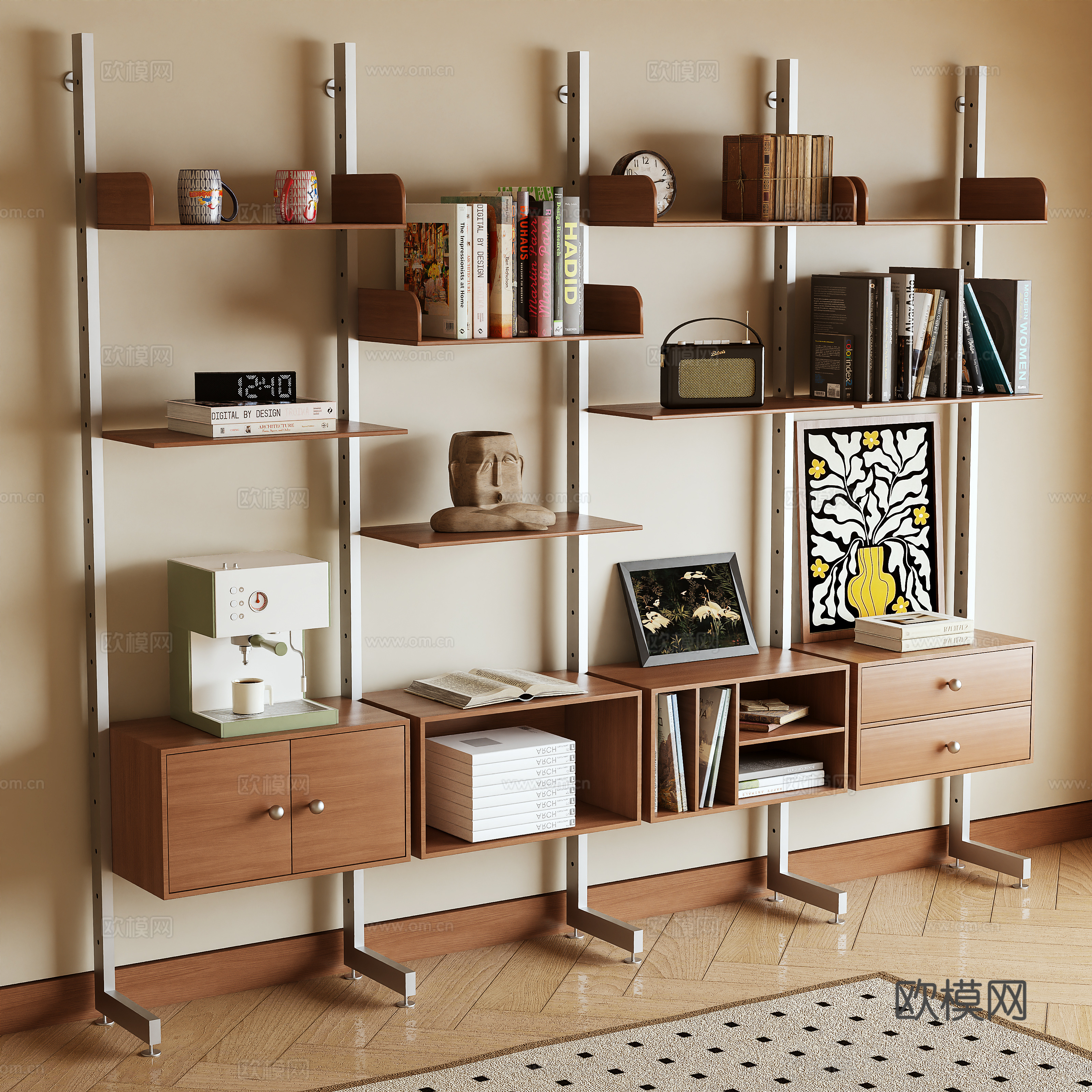Middle style shelf bookshelf bookcase 3d model
