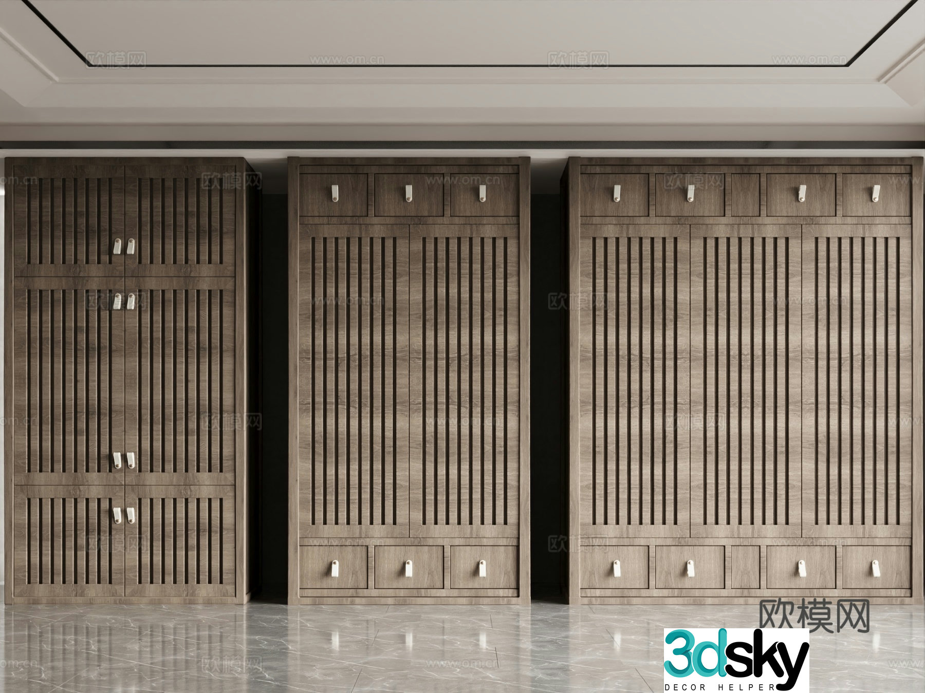 Chinese style new Chinese style wardrobe master bedroom wardrobe finished wardrobe solid wood 3D model