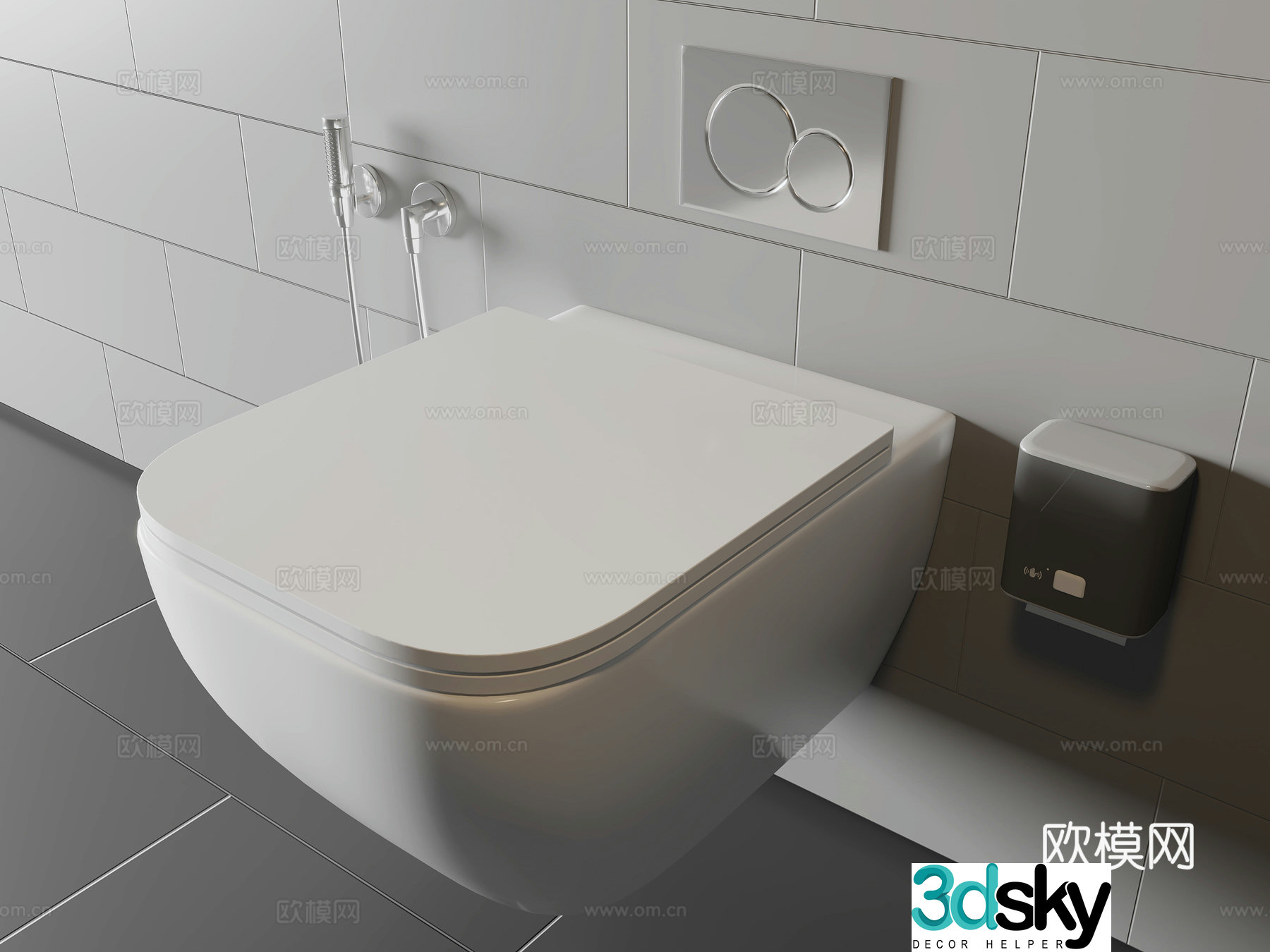 Modern wall-mounted toilet button tissue box flush 3d model