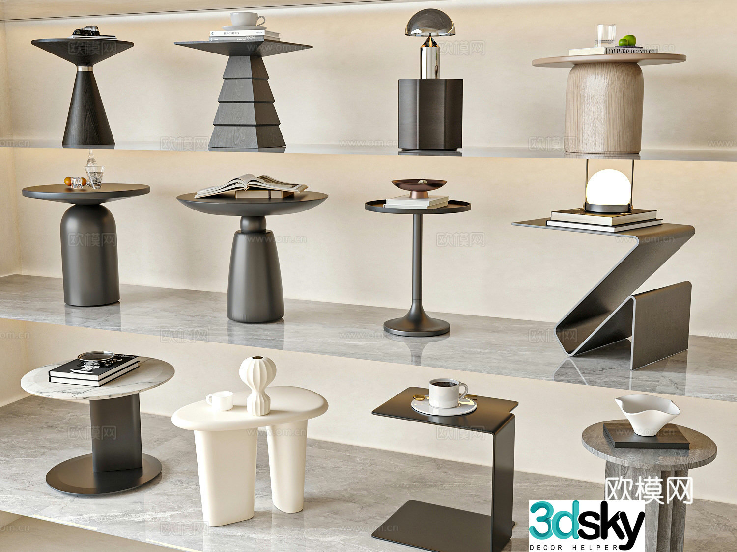 Modern Italian side table square side table round side table sofa side table metal side table 3D model