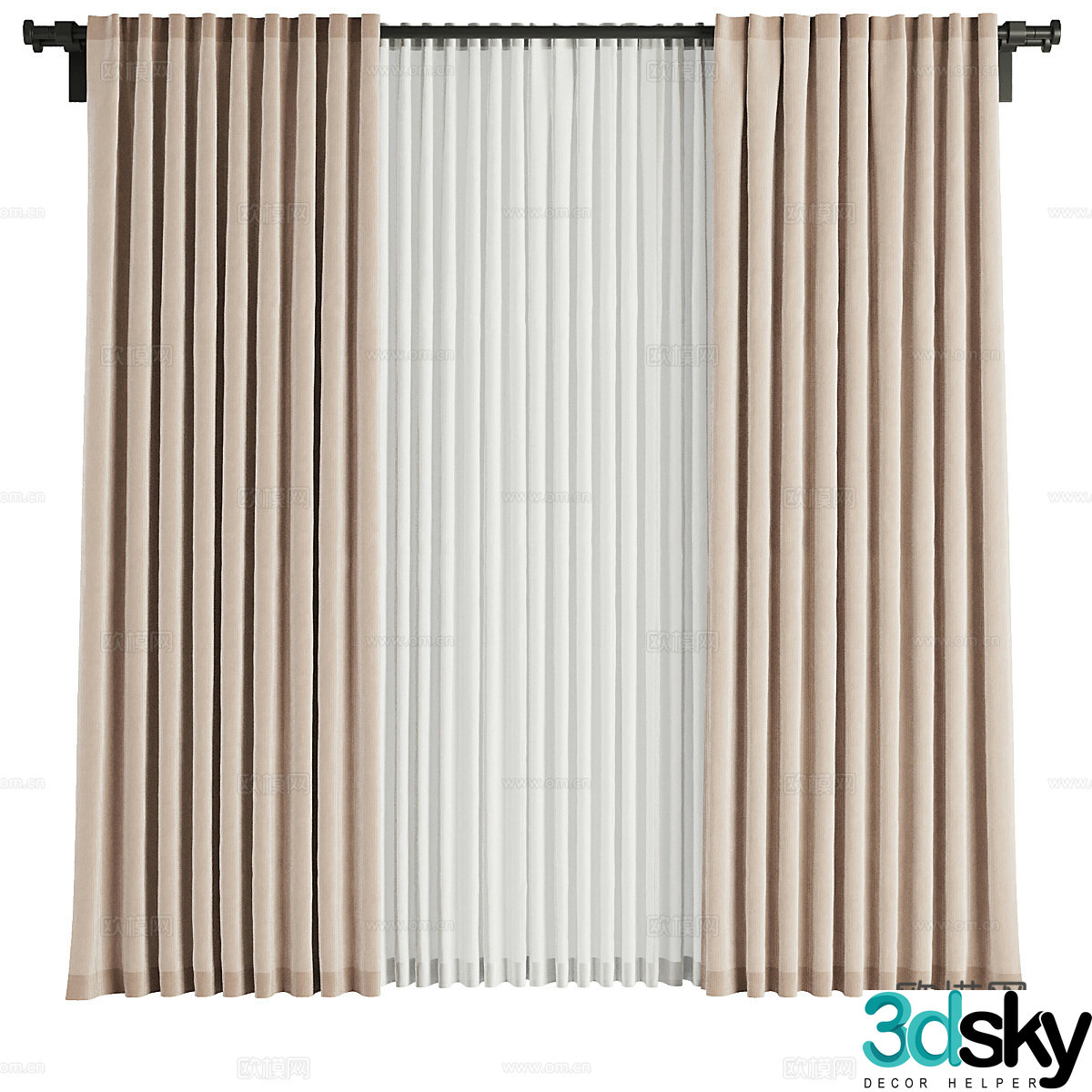 Modern cream style fabric curtain gauze curtain 3d model
