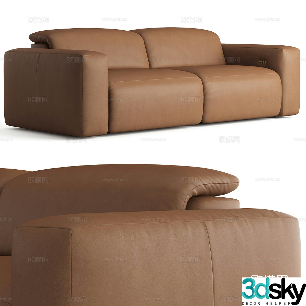 Modern Italian double leather sofa 3d model