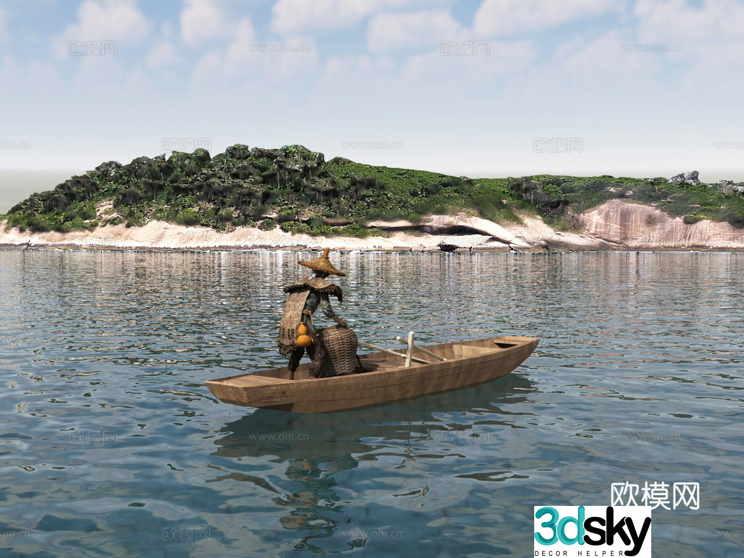 Island Island Island Fisherman Fishing Boat Seawater 3d Model