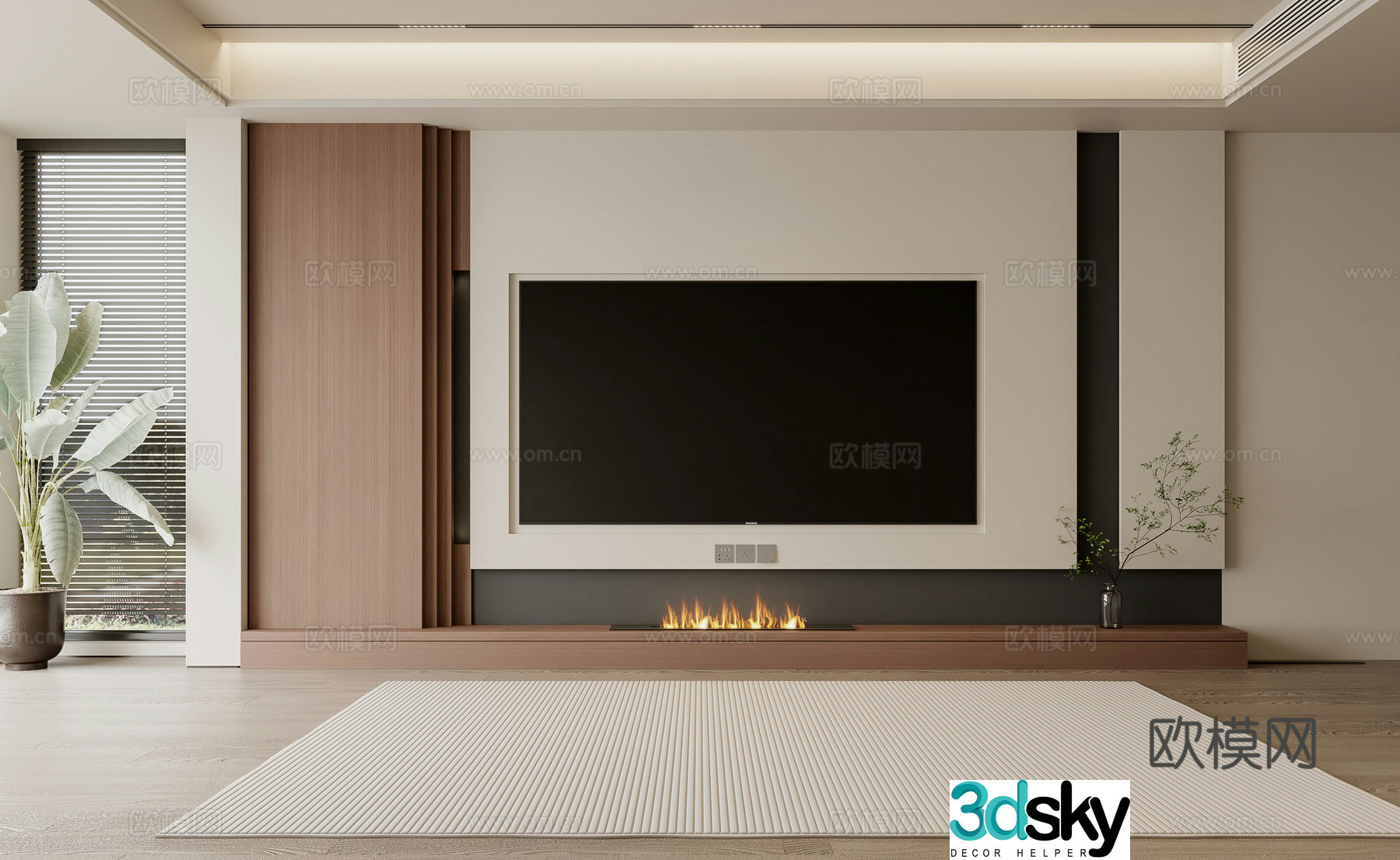 Living room TV background wall 3d model