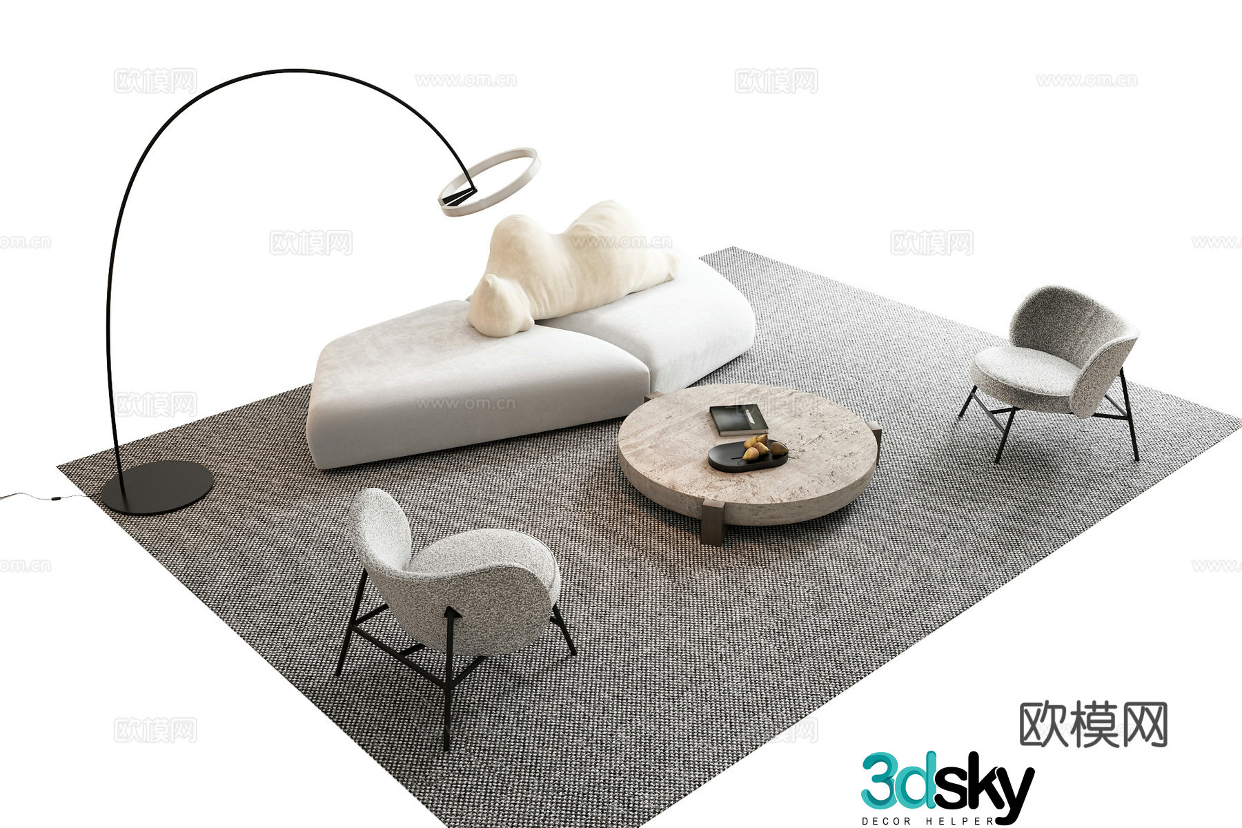 Modern sofa coffee table combination 3D model