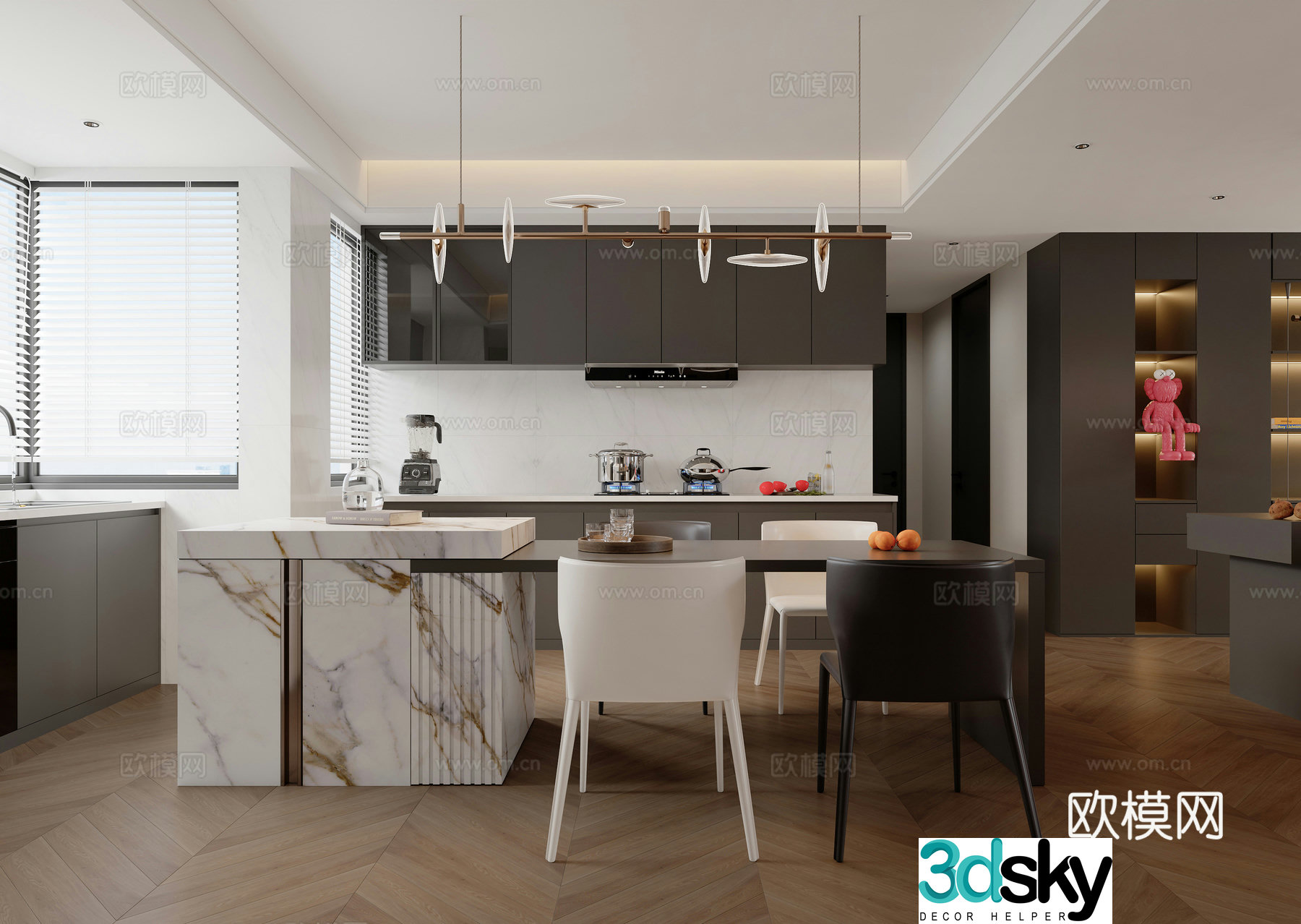 Modern restaurant island bar open kitchen western kitchen wine cabinet Italian restaurant 3d model