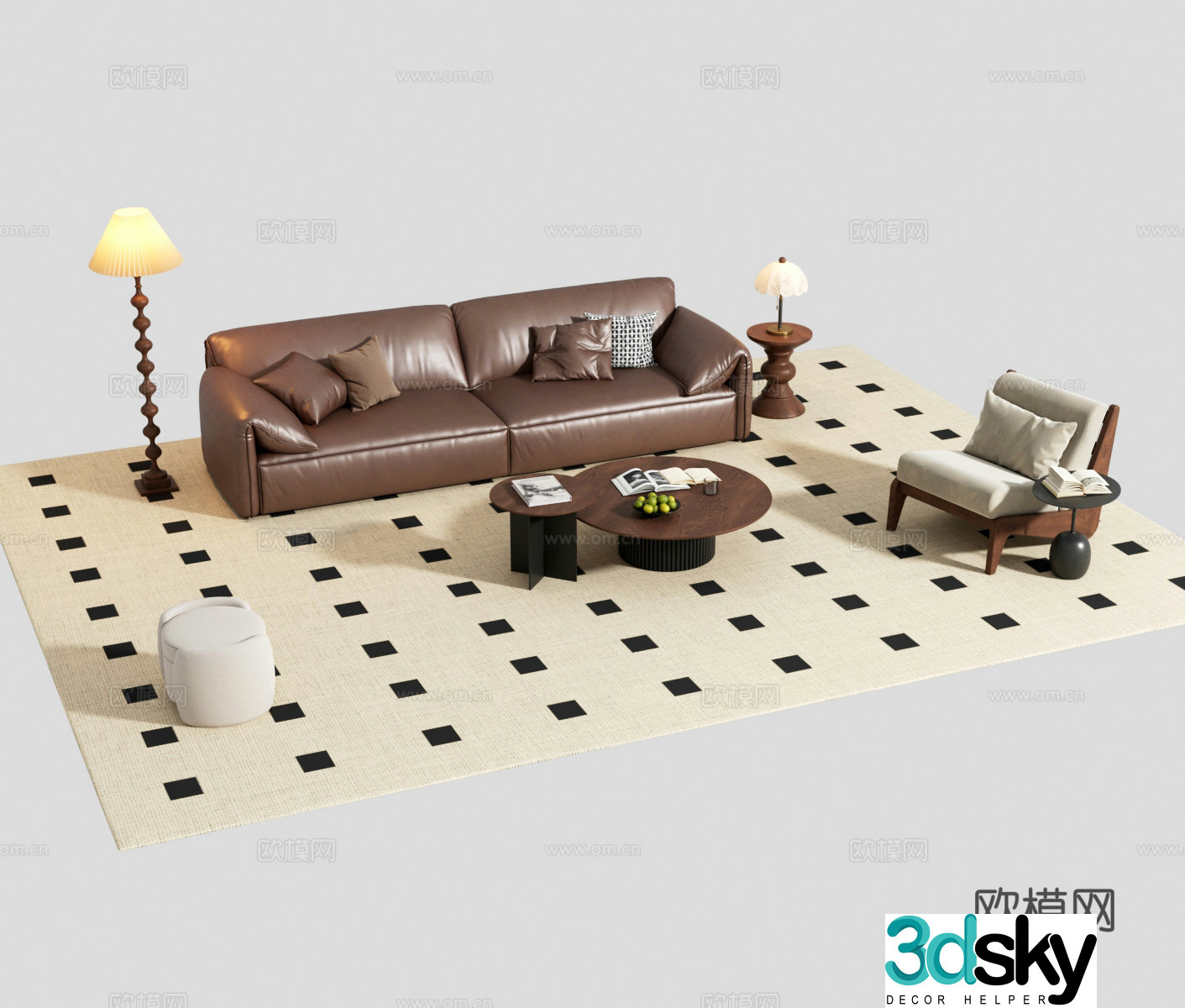 French medieval sofa coffee table combination 3D model