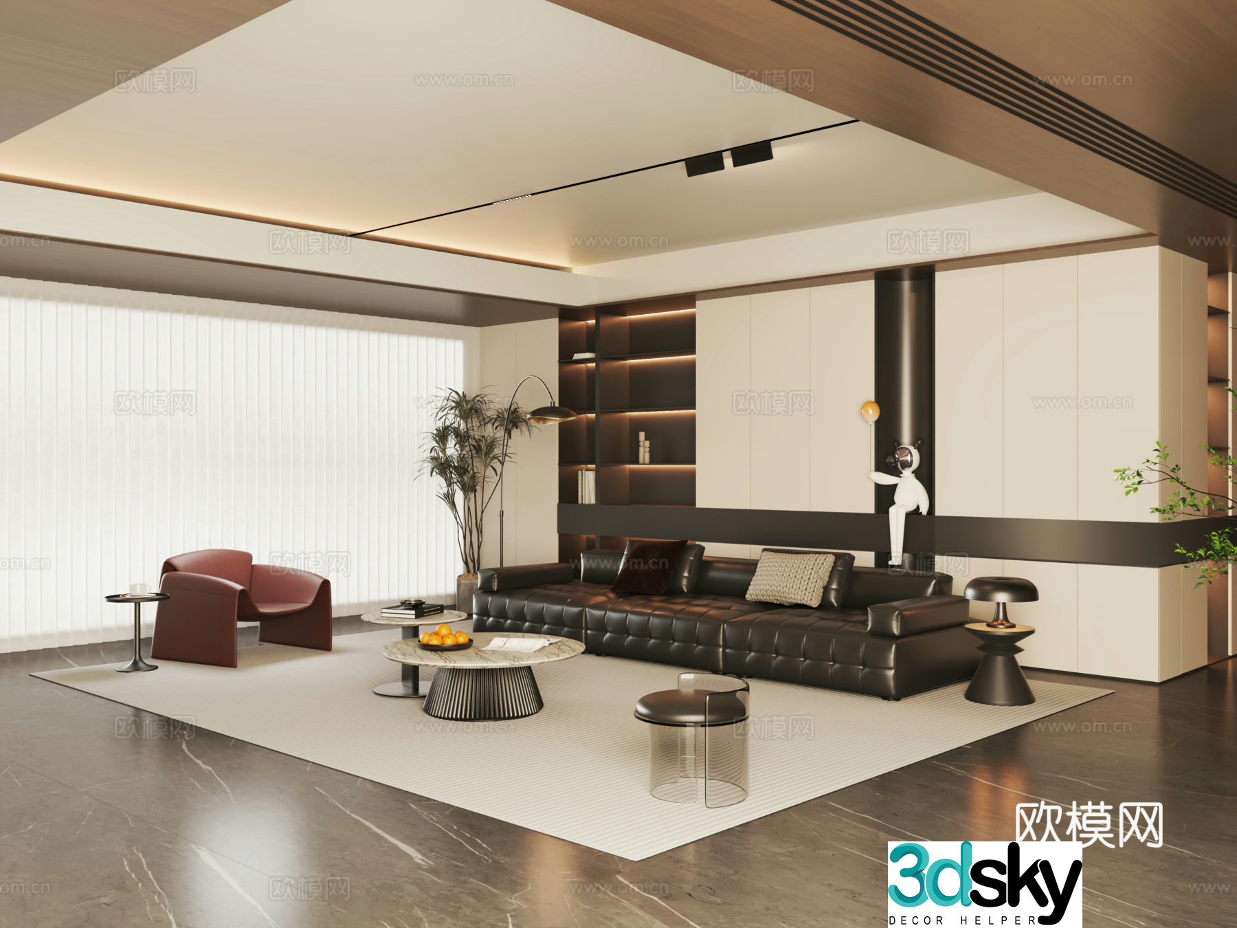 Modern Italian living room Home living room Sofa coffee table combination 3D model