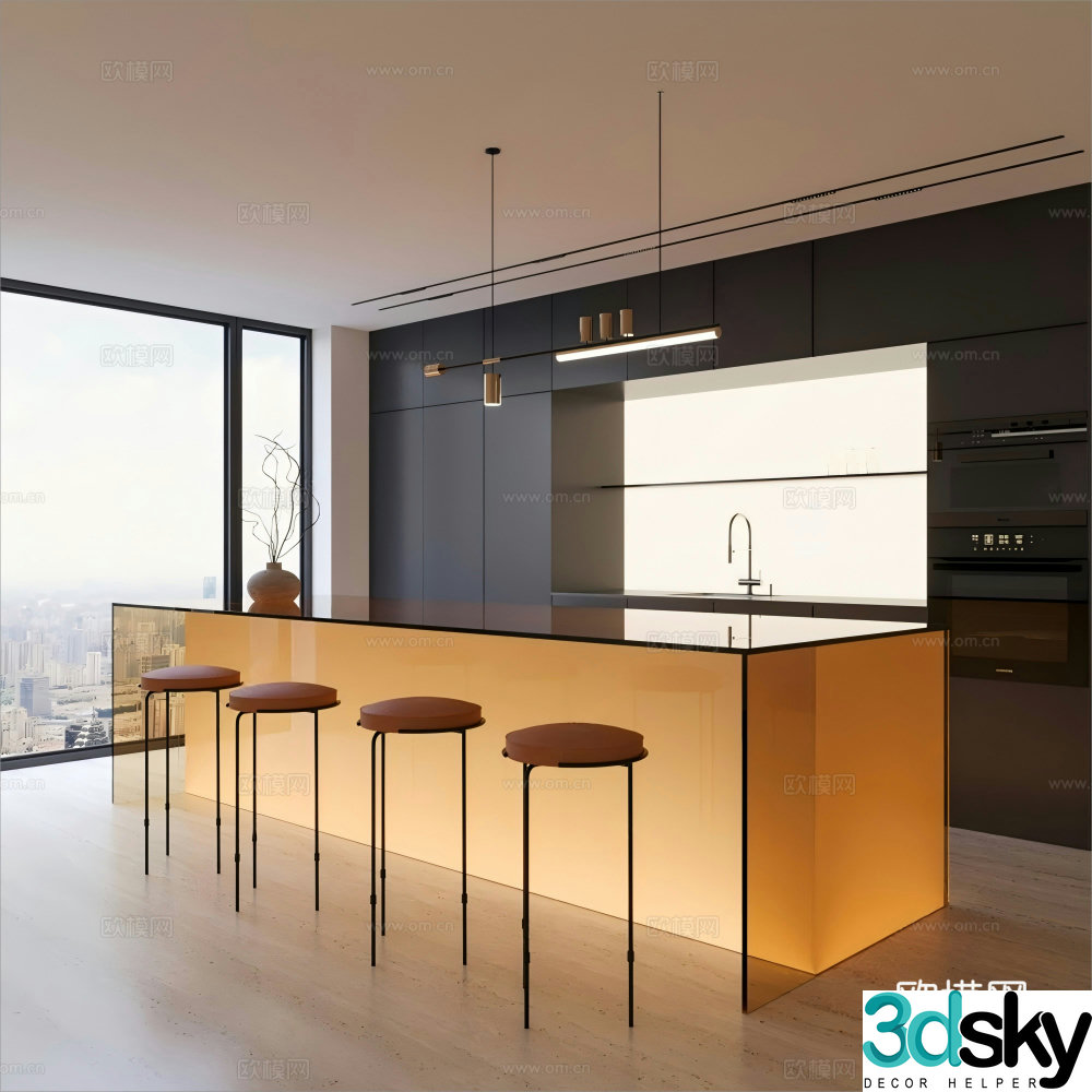 Modern open kitchen 3d model