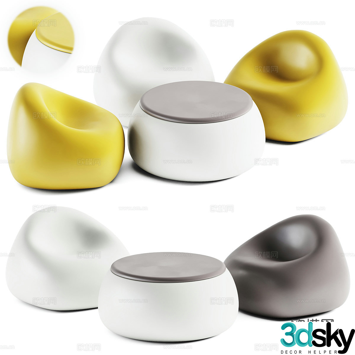 Modern creamy style children’s table and chair 3d model