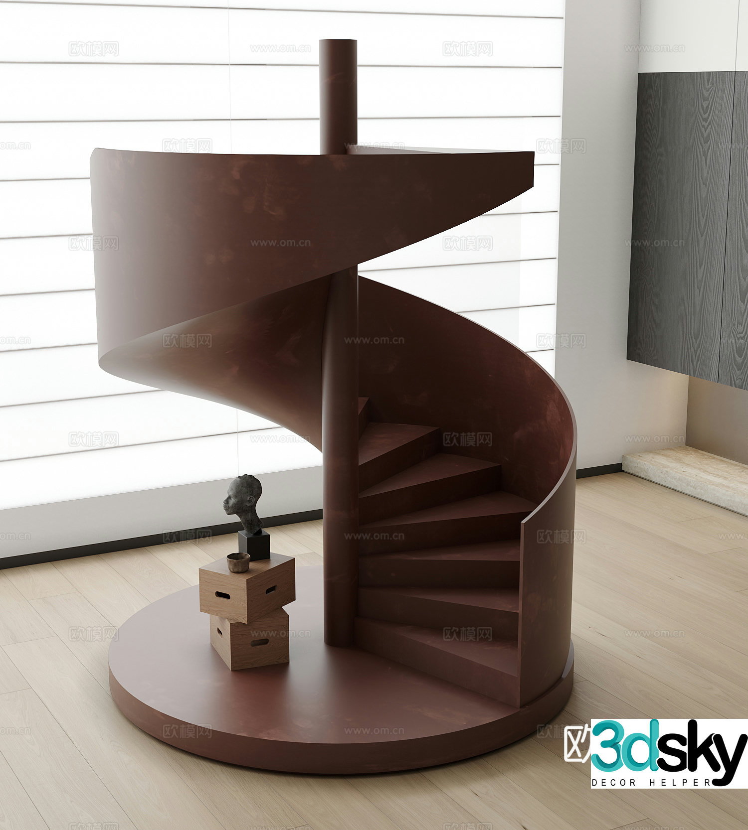 Modern spiral staircase handrail 3d model
