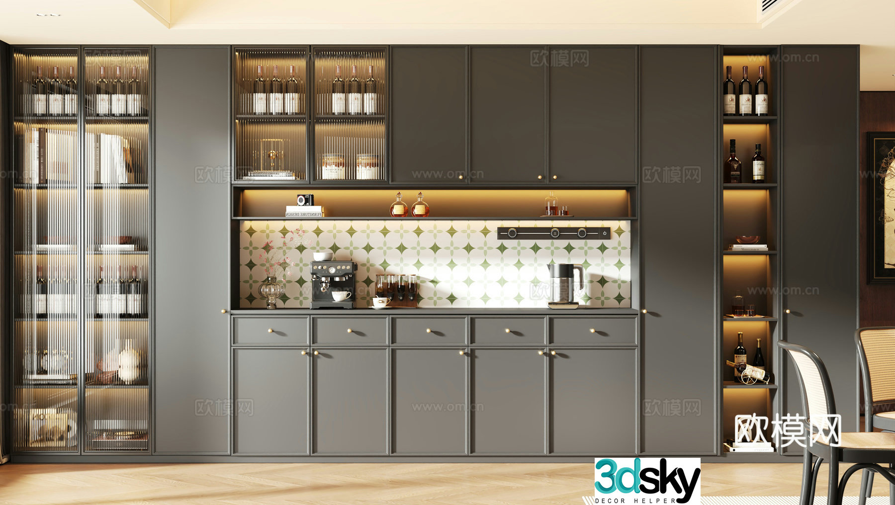Italian light luxury wine cabinet 3D model