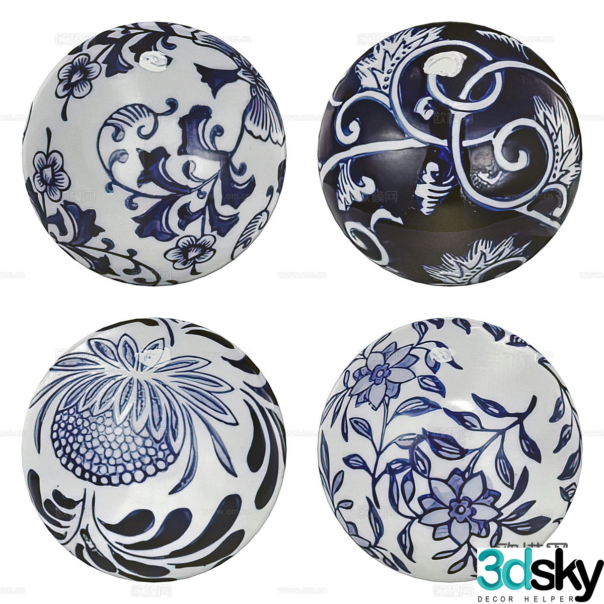 New Chinese blue and white porcelain ceramic material 3D model