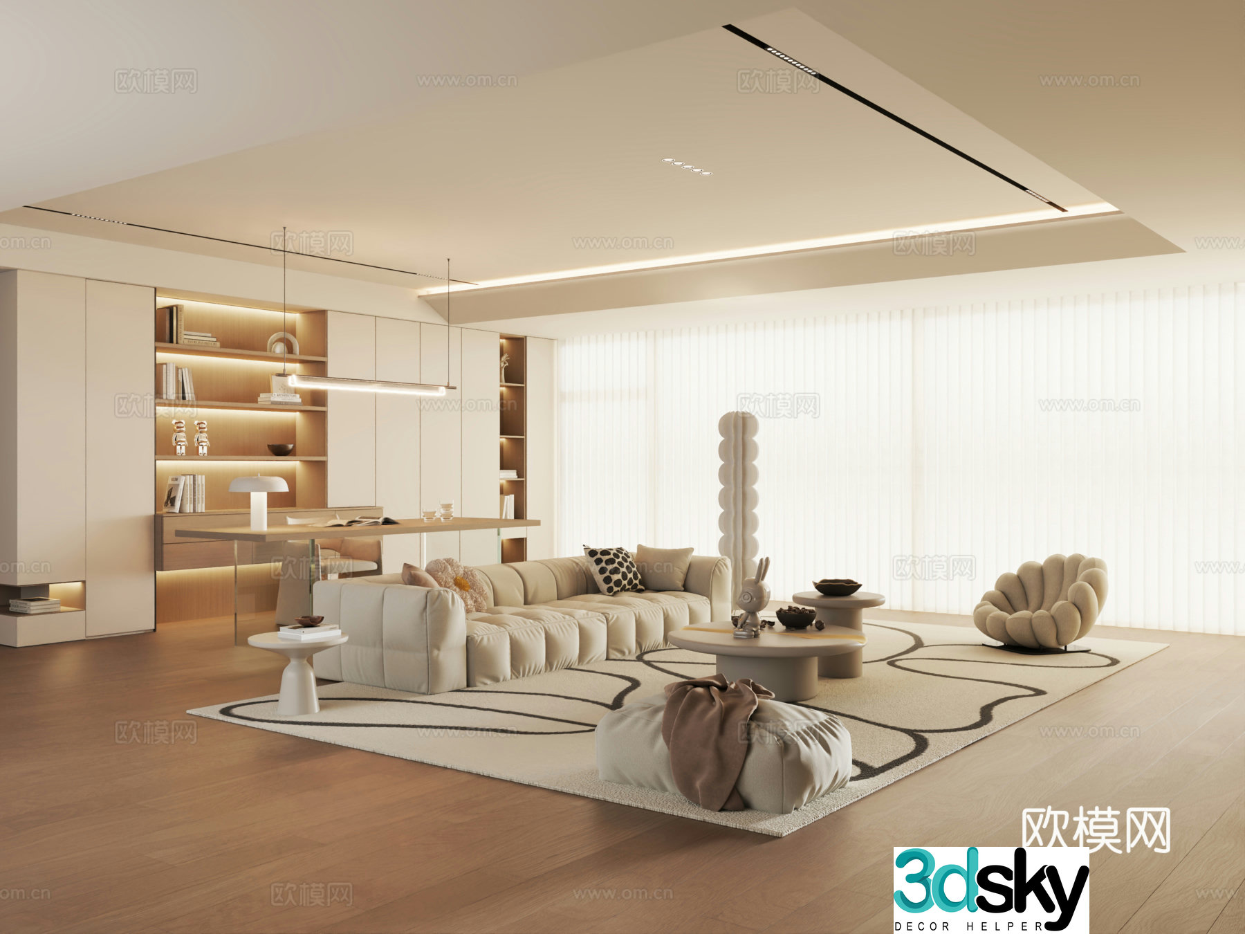 Modern creamy restaurant sofa coffee table combination lazy sofa 3d model