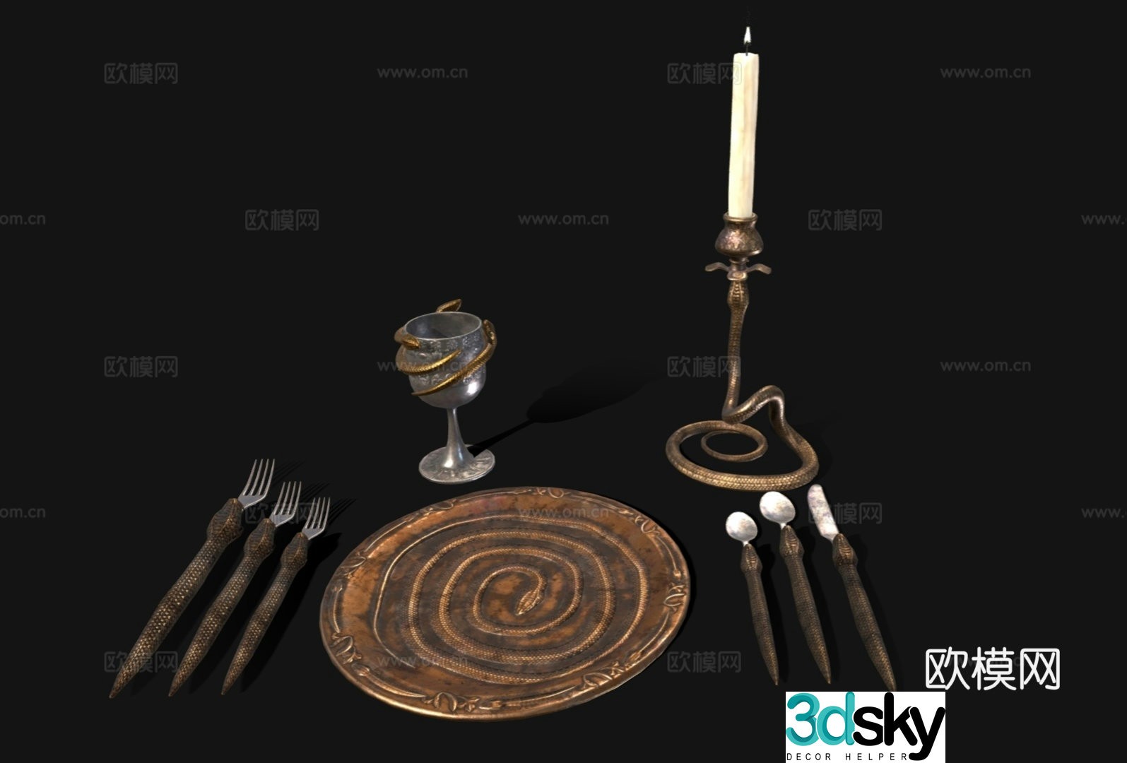 European tableware combination metal tableware retro tableware 3D model