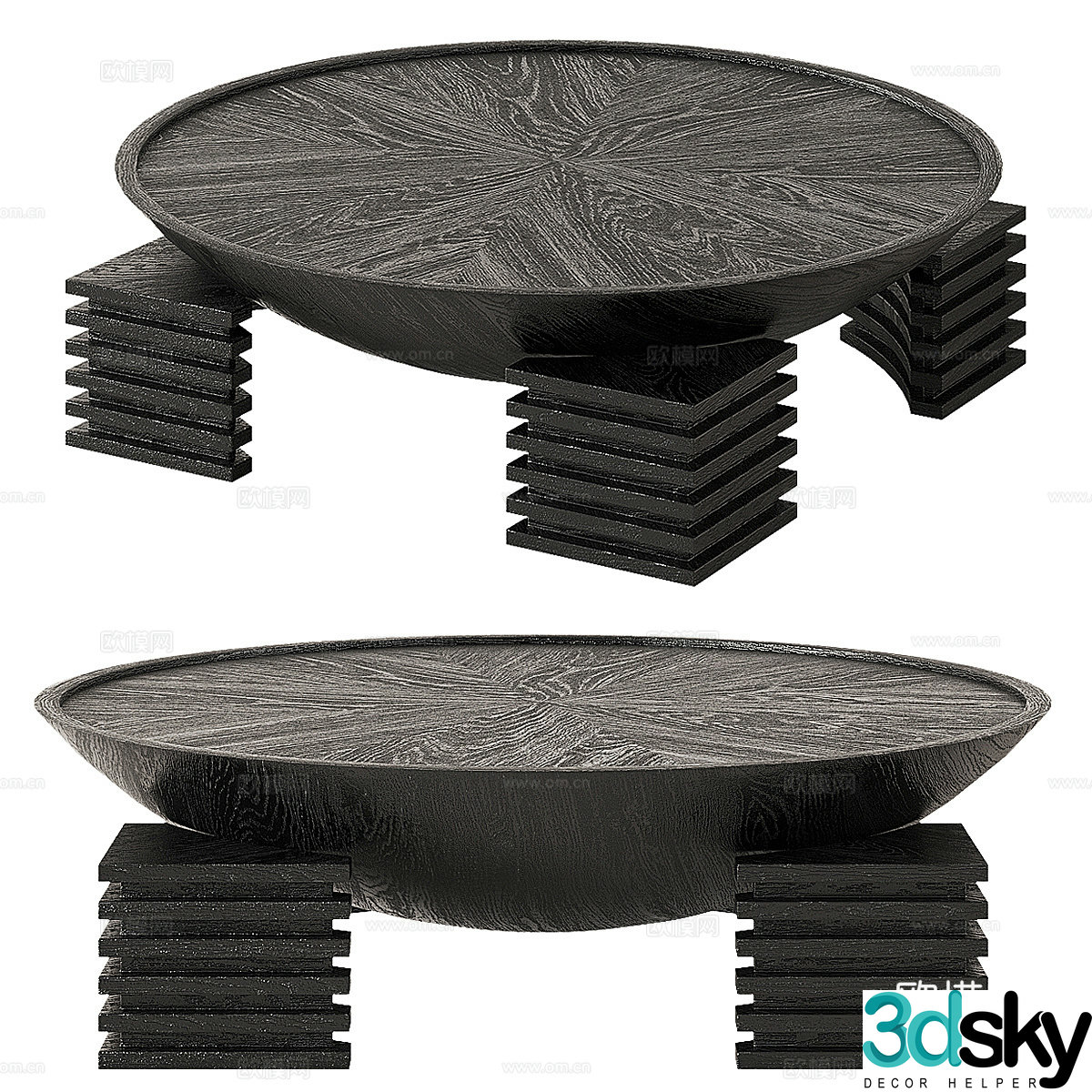 Modern Italian CB2 Dome solid wood round coffee table 3D model