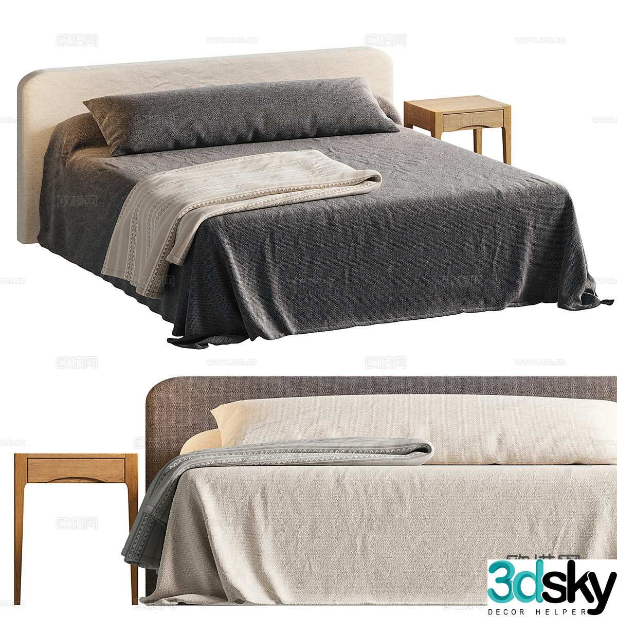 Bed and nightstand 3d model