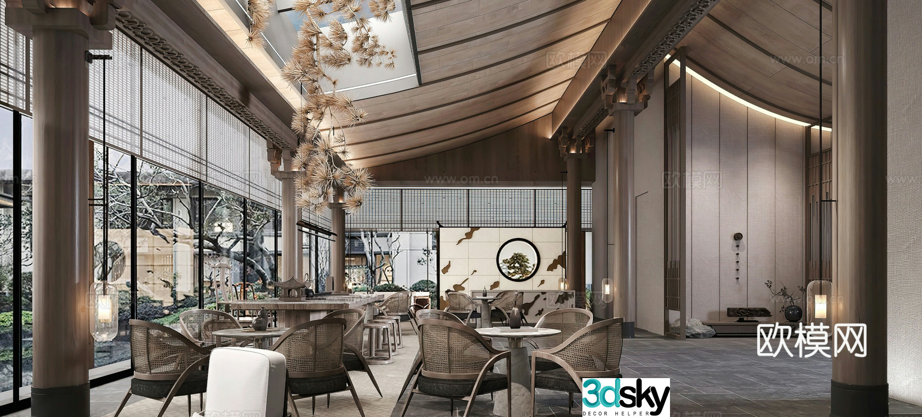 New Chinese sales office Company lobby Hall Reception area Chinese restaurant Restaurant Club 3D model