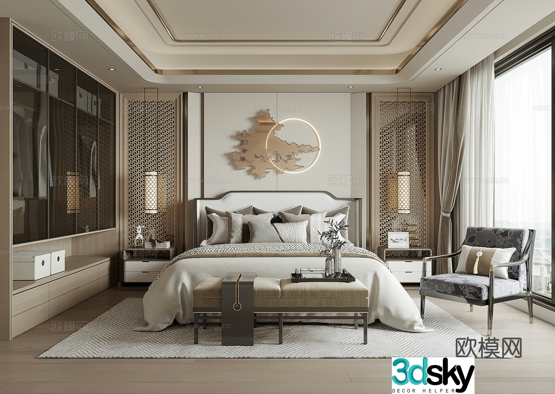 New Chinese bedroom 3D model