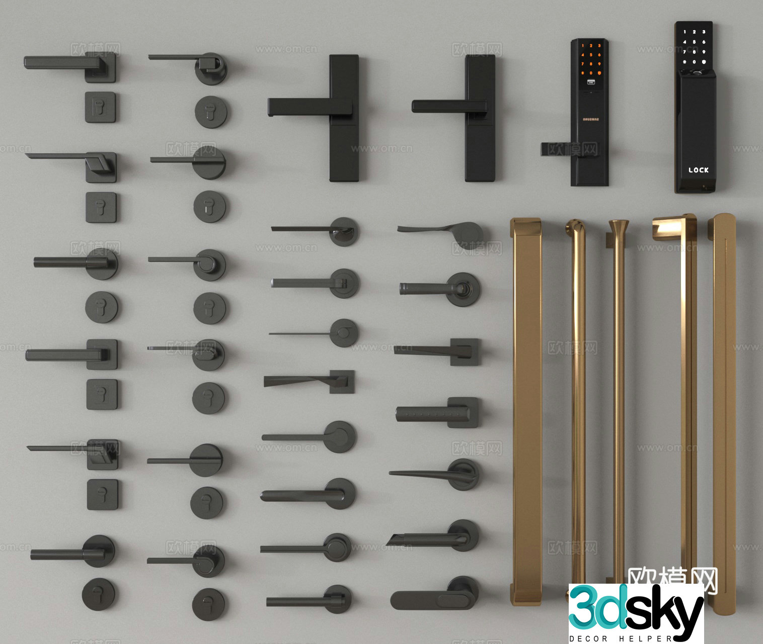 Door handle Door handle Door lock Fingerprint lock Password lock 3d model