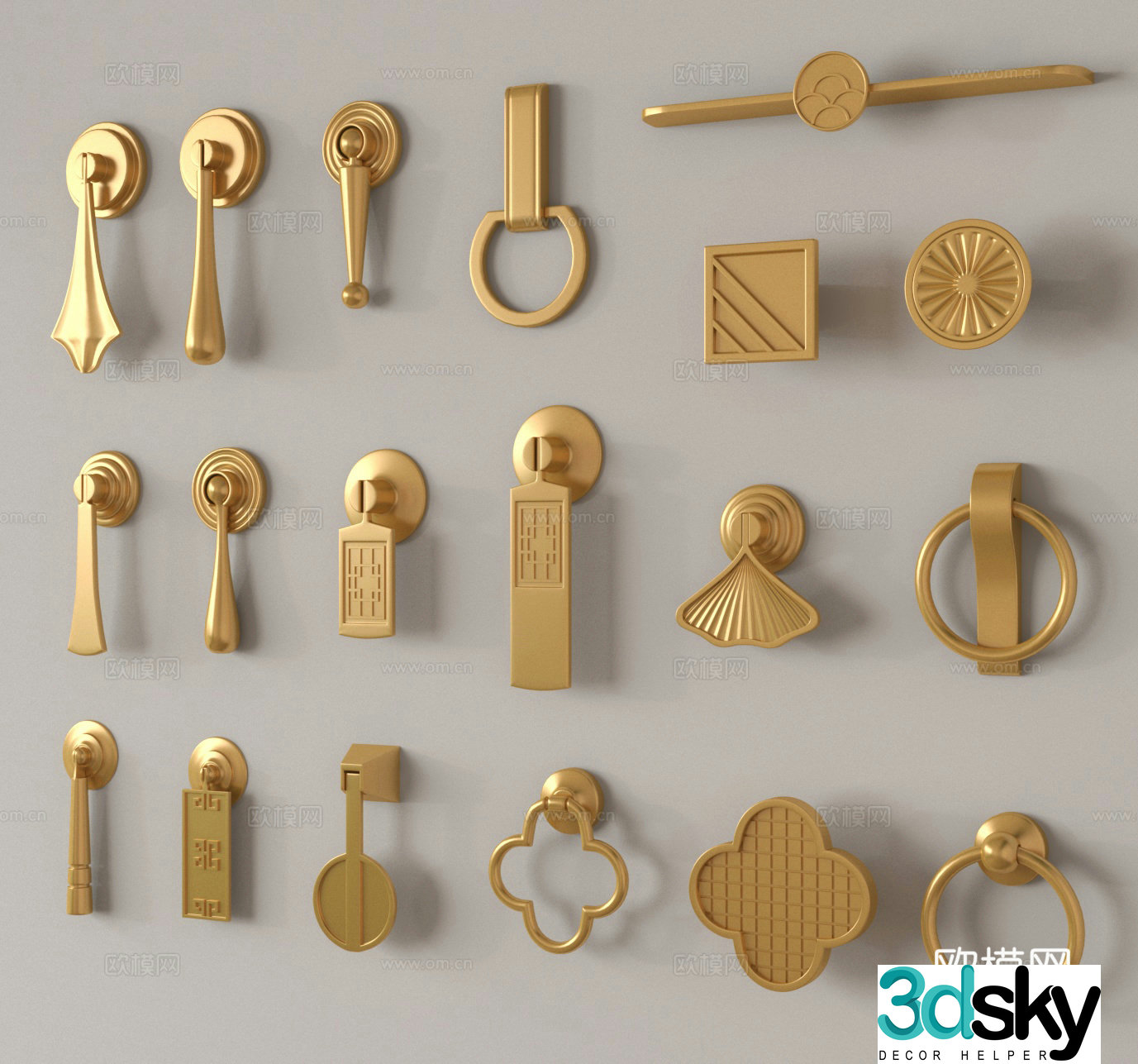 Brass handle cabinet door handle broken door handle 3d model