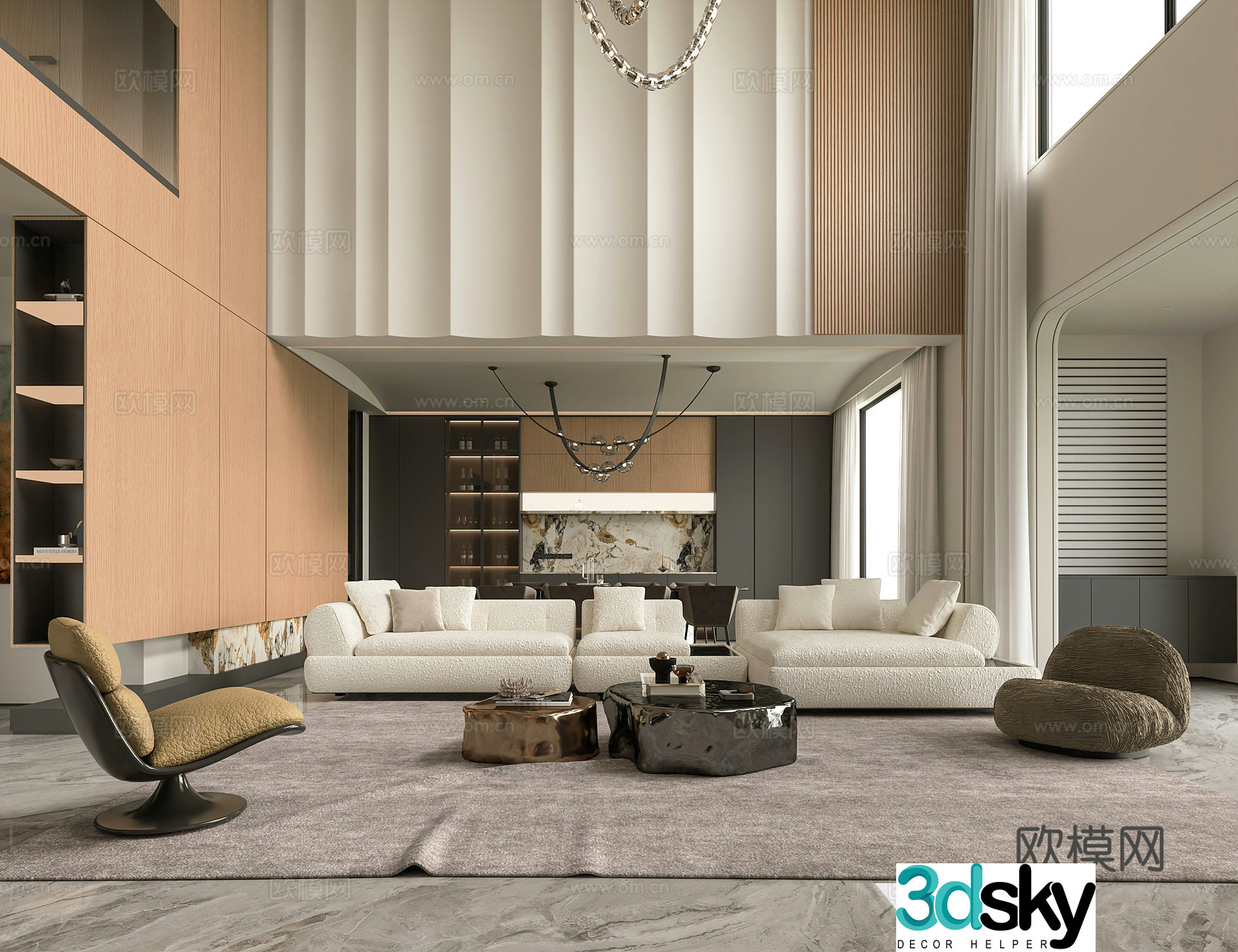 Modern Italian villa living room 3d model