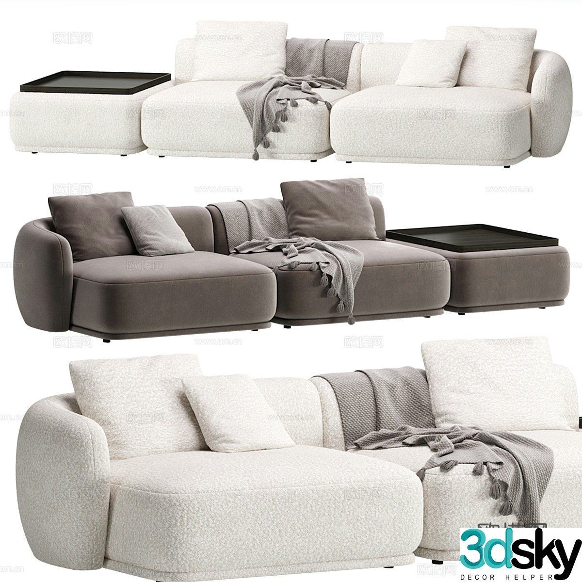 Modern Italian Cream Style Fabro Combination Sofa 3D Model