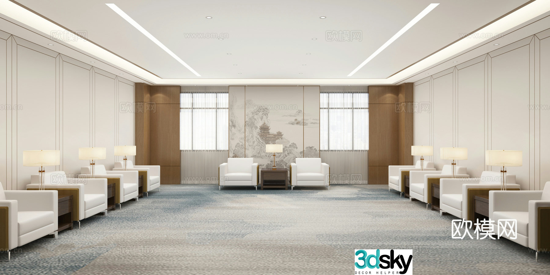New Chinese style reception room Leadership conference room Reception room 3D model