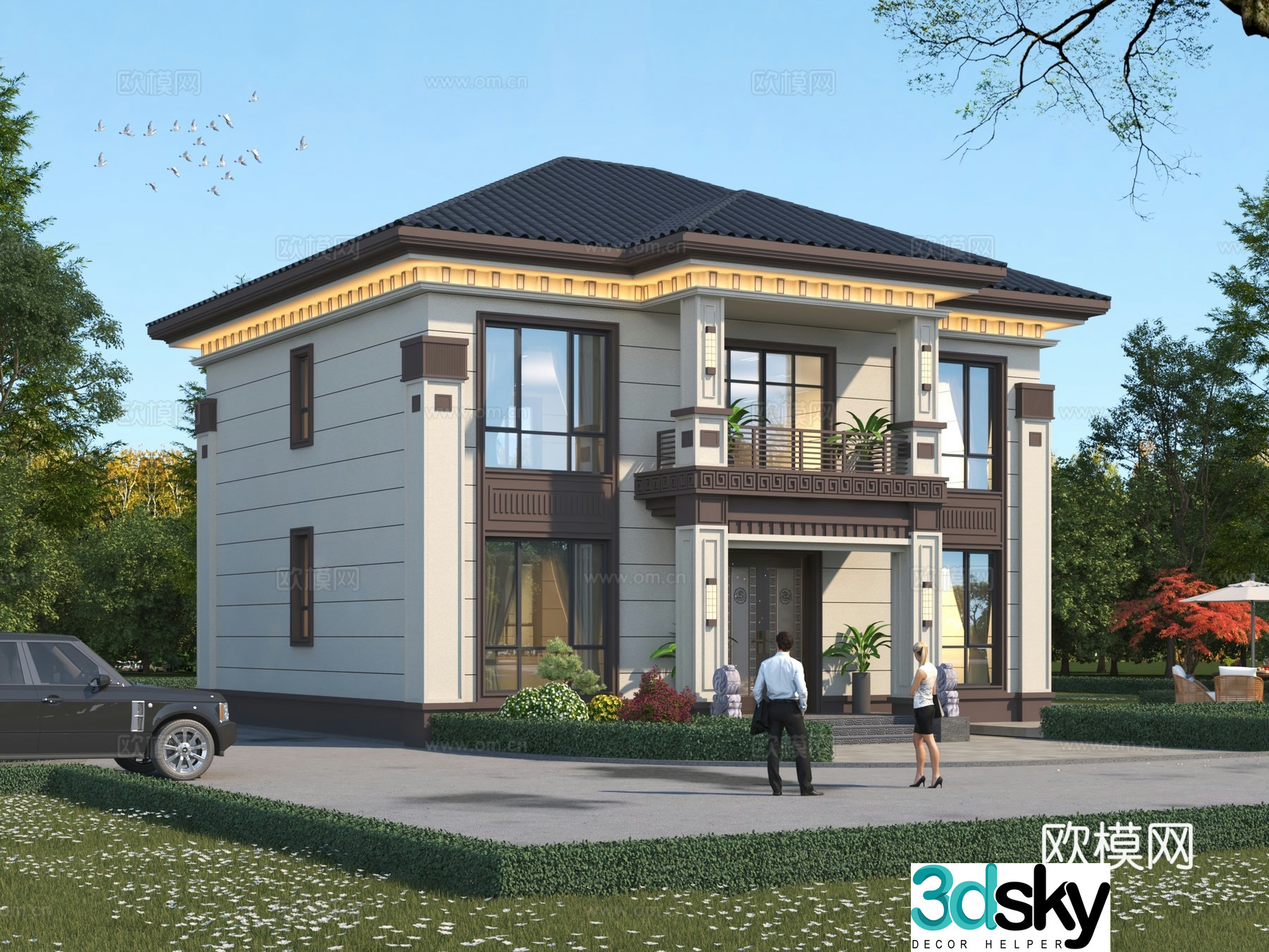 New Chinese style single-family villa villa villa residential villa residential self-built villa 3D model